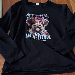 Stylish Black Kids Long Sleeve Tee with Cow Design